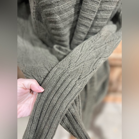 Halogen Cashmere Wool Crocheted Knit Wrap Cardigan – Olive Green Shawl Collar L - Picture 12 of 16